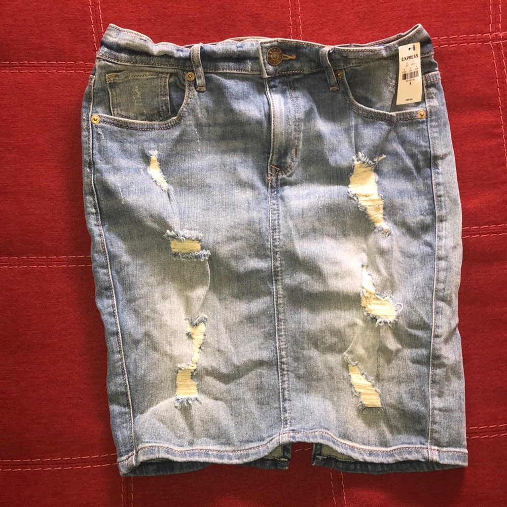 EXPRESS DISTRESSED DENIM MIDI SKIRT